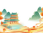 国潮中国风山水建筑插画设计元素