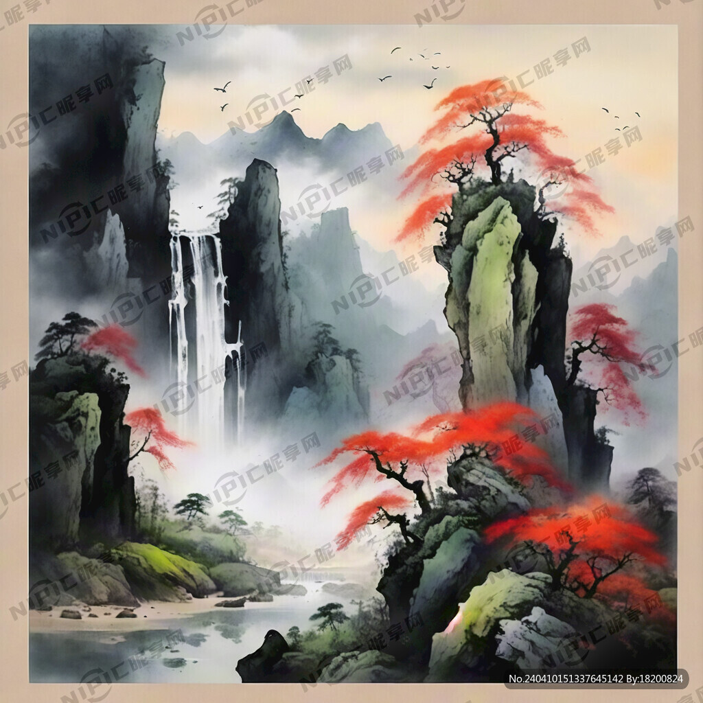 山谷 中国风 中国画 山水