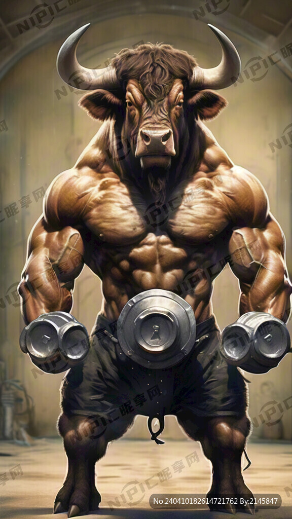 拿哑铃的肌肉牛