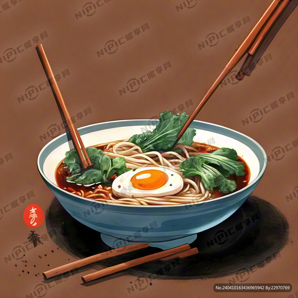 带一双筷子的卡通四川红烧牛肉面