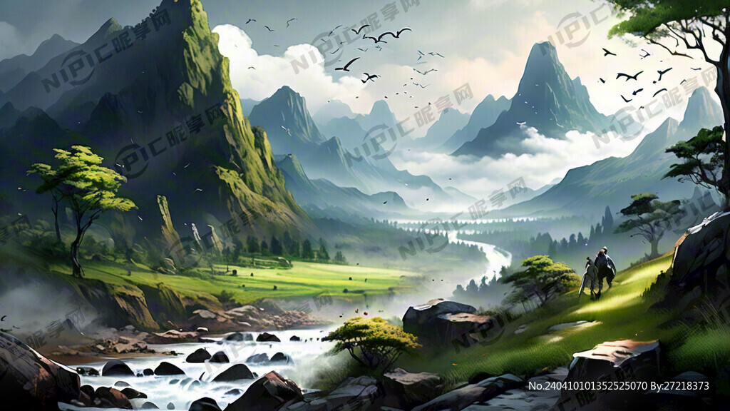 山谷 中国风 中国画 山水