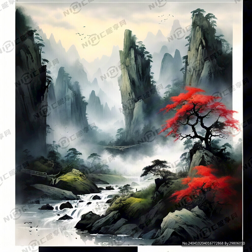 山谷 中国风 中国画 山水