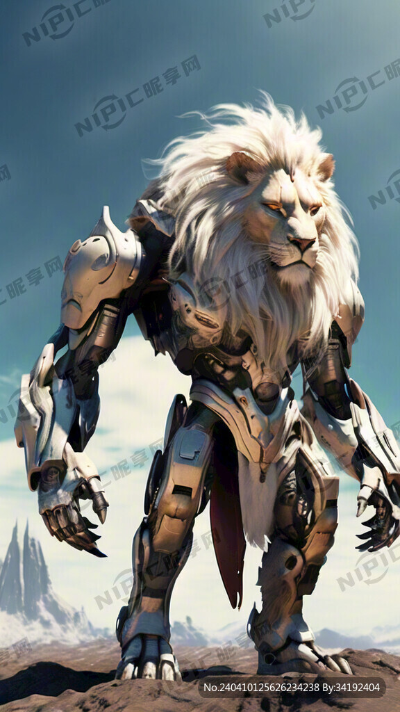 狮头人身 科技 机械铠甲 白发