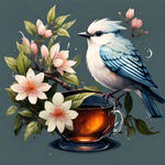 鸟，春茶圈，手绘，透明底