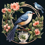 鸟，春茶圈，手绘，透明底色。