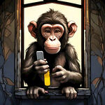 卡通线条猴子照玻璃窗