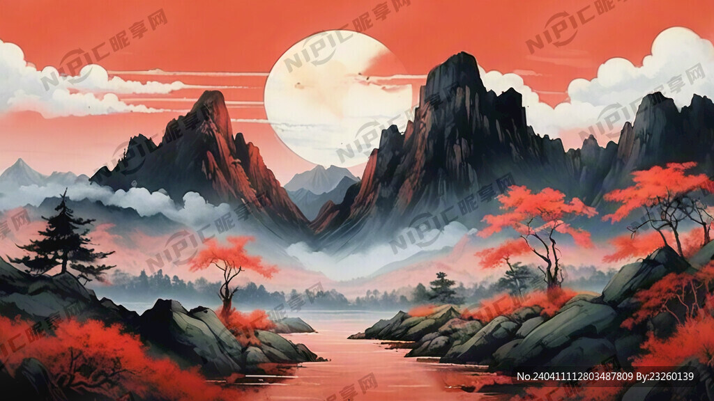 红色背景 远处层层的山 传承