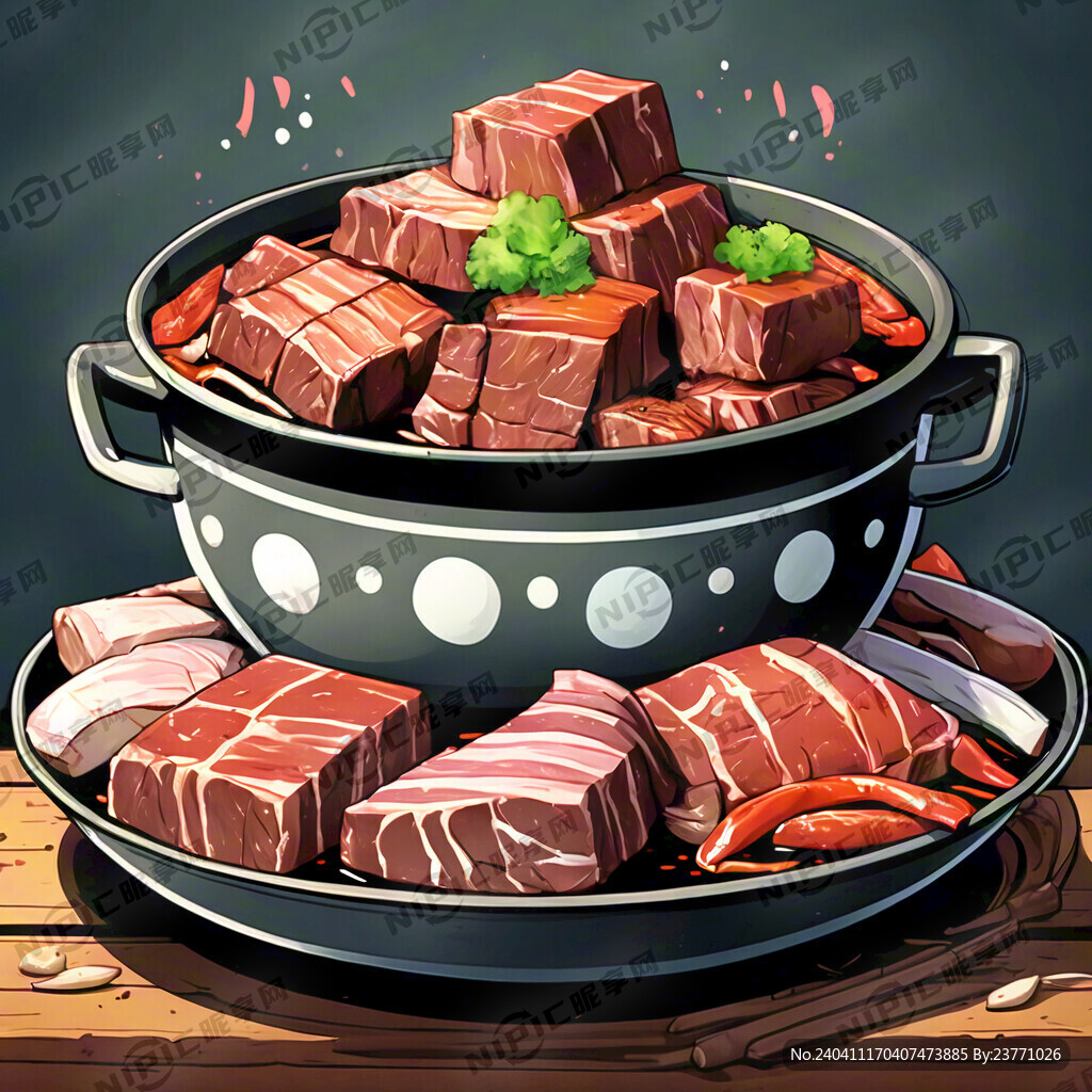 红烧的肉 满满一大盆 手绘