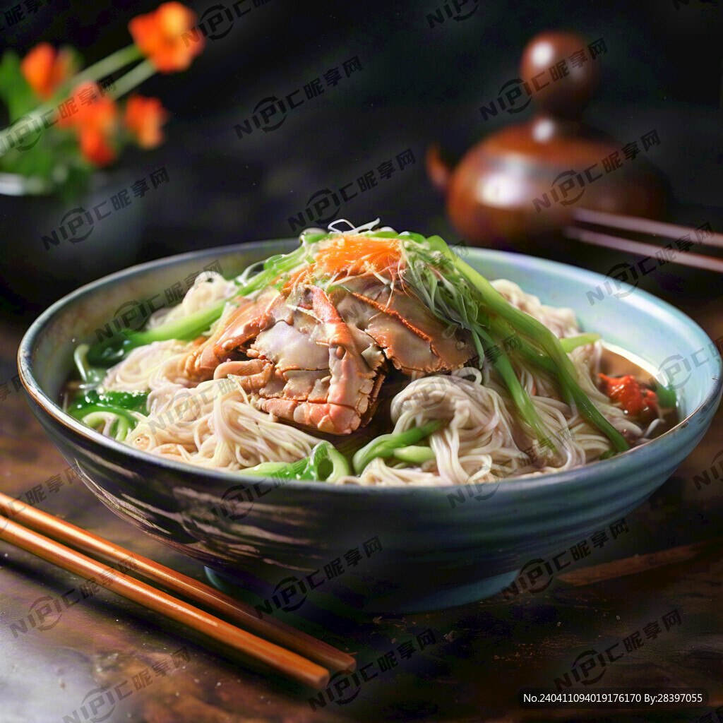 三丝炒蟹皇面食物图
