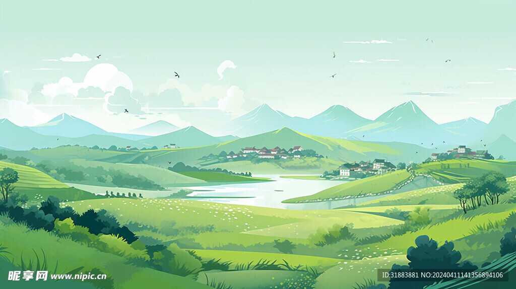 春天手绘小清新绿色背景