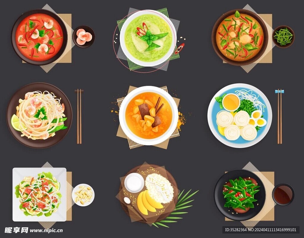 泰国美食矢量插画插图