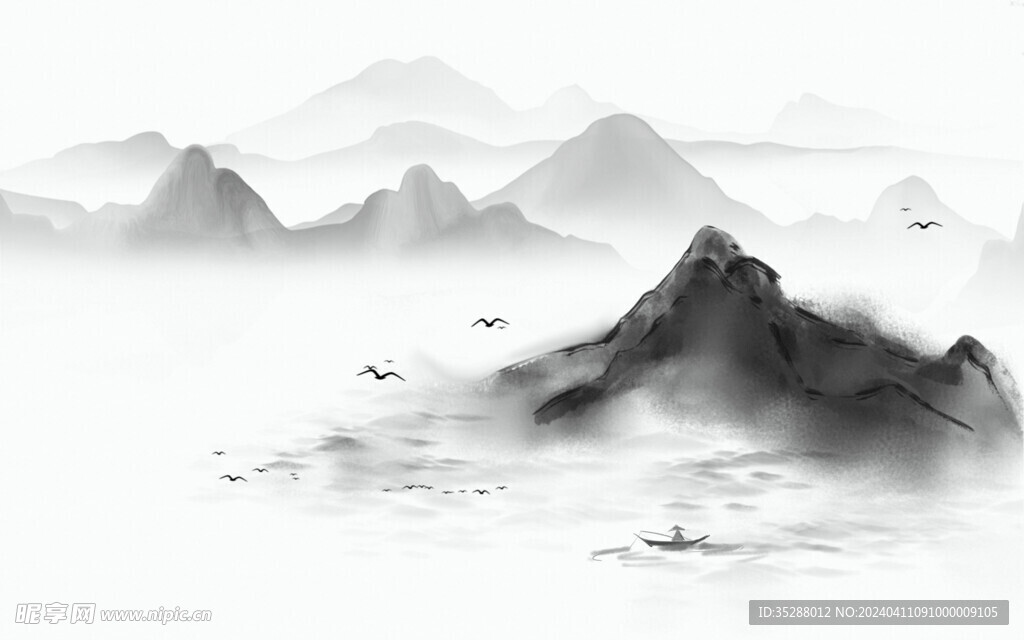 新中式黑白国画山水意境水墨背景