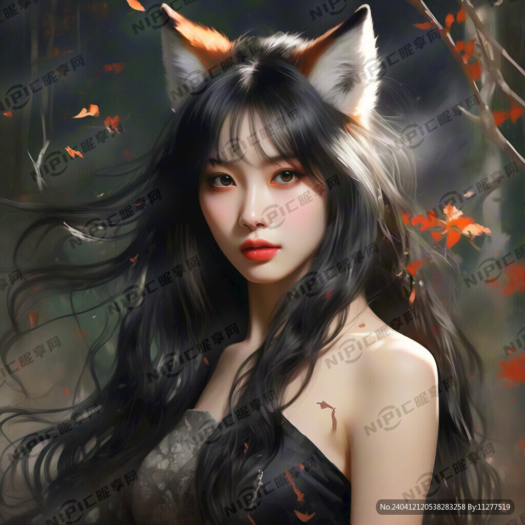 黑色长发  狐狸尾巴