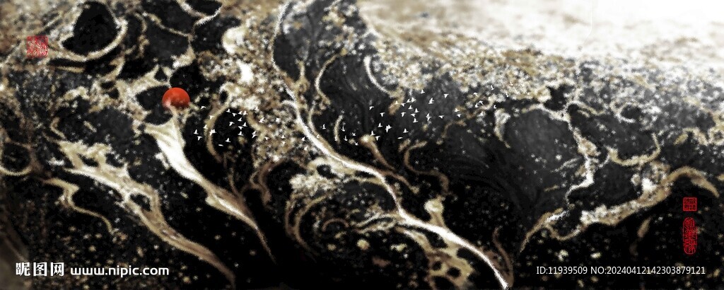 黑金山水水墨画图片