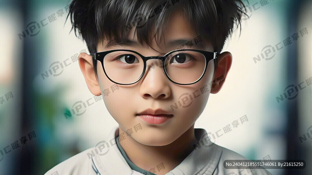 眼镜男孩  白色背景