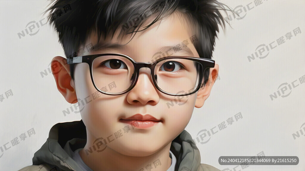 眼镜男孩  白色背景 