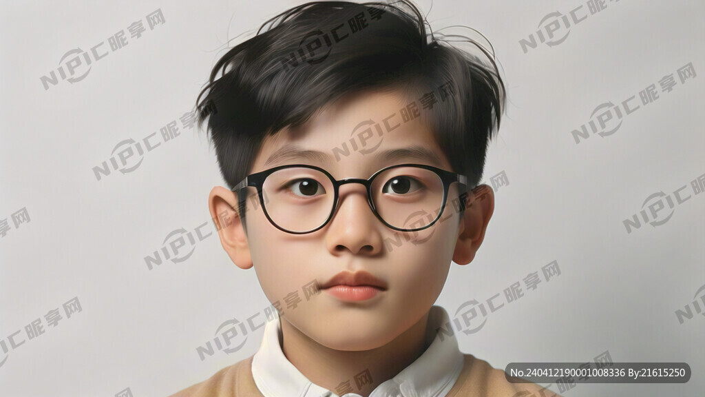 眼镜男孩  白色背景   上身