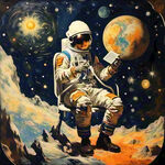 太空人 星球上，刮刮卡 中奖得到礼物 ，非常开心