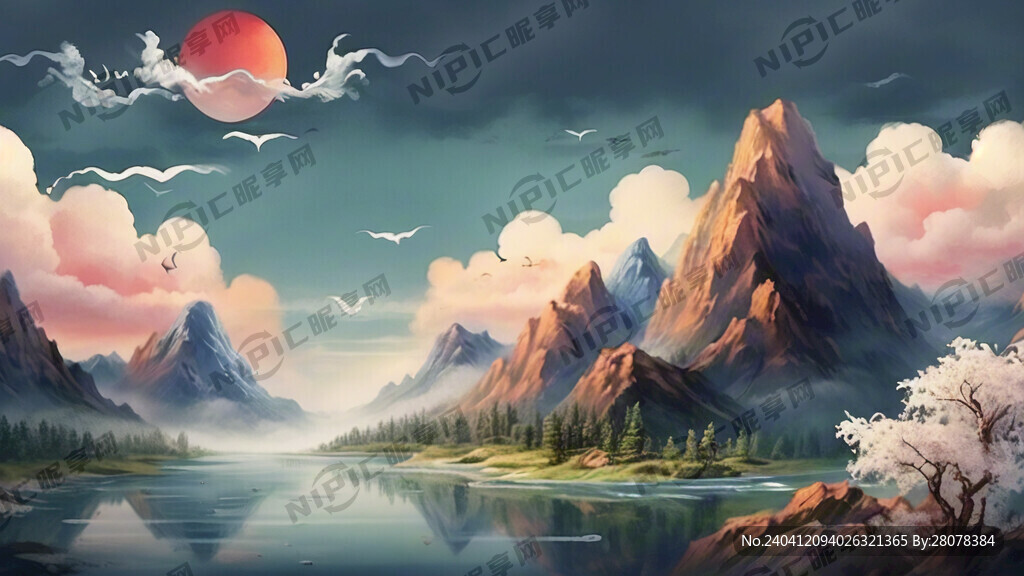 山川 河流 祥云 中国龙 旭日