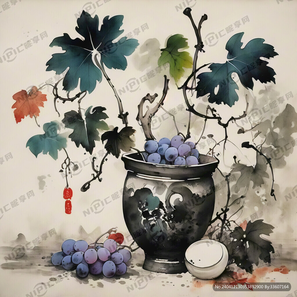 国风 水墨 意境 葡萄 中国画