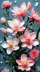 水晶花，透明底，春日，粉色，花丛，晶莹剔透，精致，花瓣透明，花丛，蔓延，只要花，白色背景，各式各样单独的花