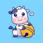 可爱卡通玩铃铛的奶牛