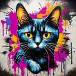 涂鸦很酷高冷猫米歇尔巴斯奎特风格风格抽象