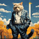 猫   纯净背景   全身  凯斯哈林风格  涂鸦锋利的插图   大胆的线条    邋遢美