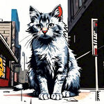 猫   纯净背景   纯色全身  凯斯哈林风格  涂鸦锋利的插图   大胆的线条    邋遢美