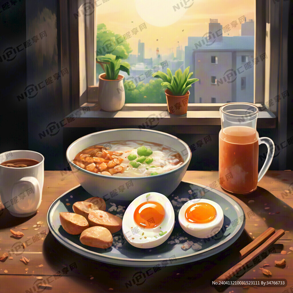 早餐海报 有稀饭和卤蛋
