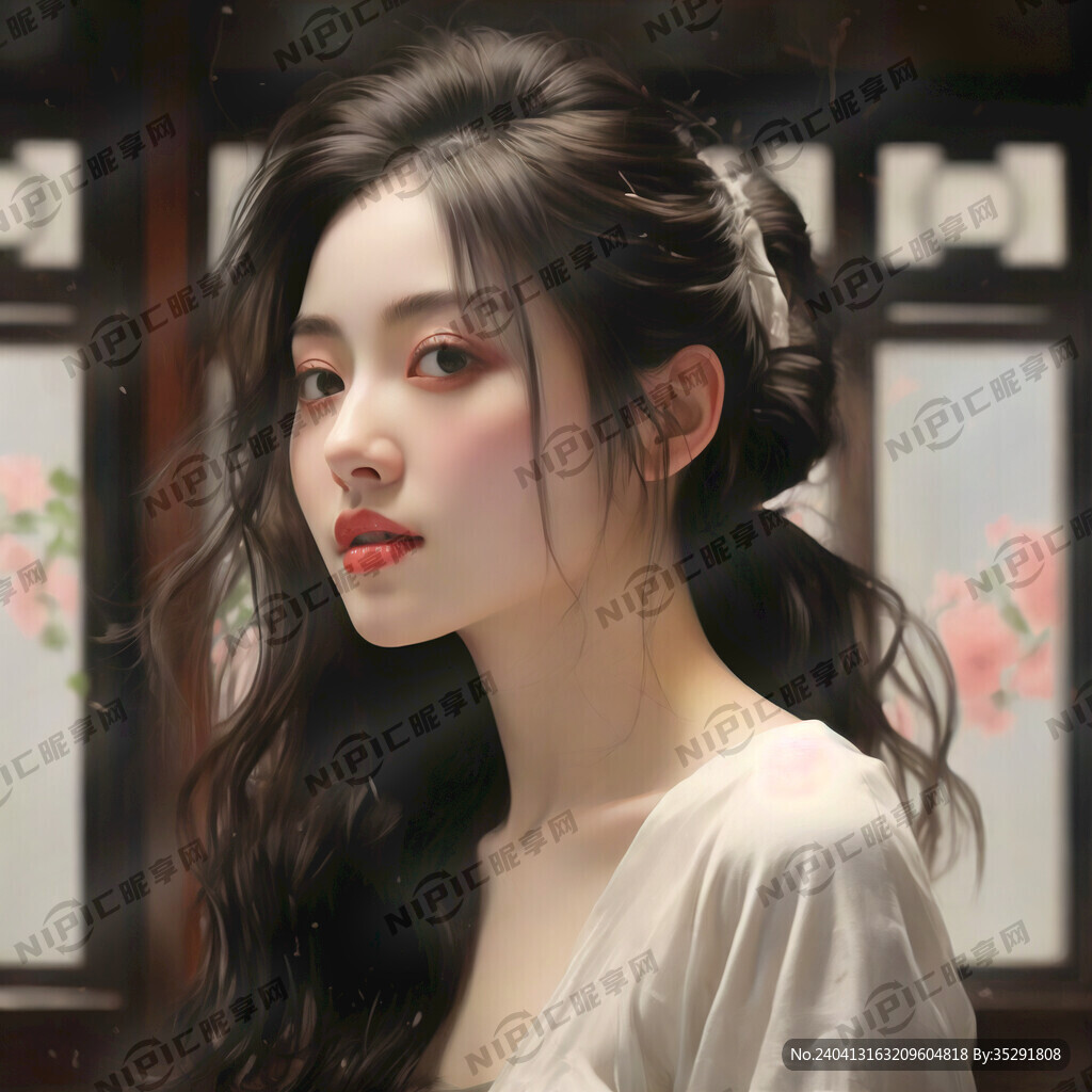 美女侧脸头发散开