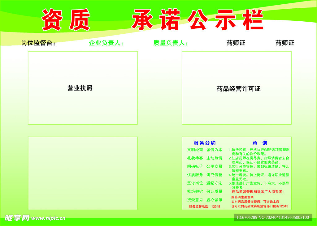 药店执照公示板