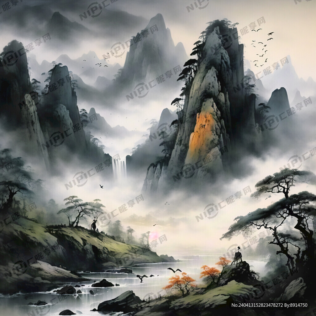 山谷 中国风 中国画 山水