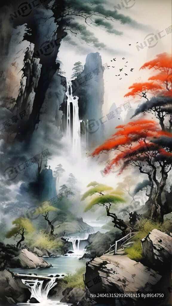 山谷 中国风 中国画 山水