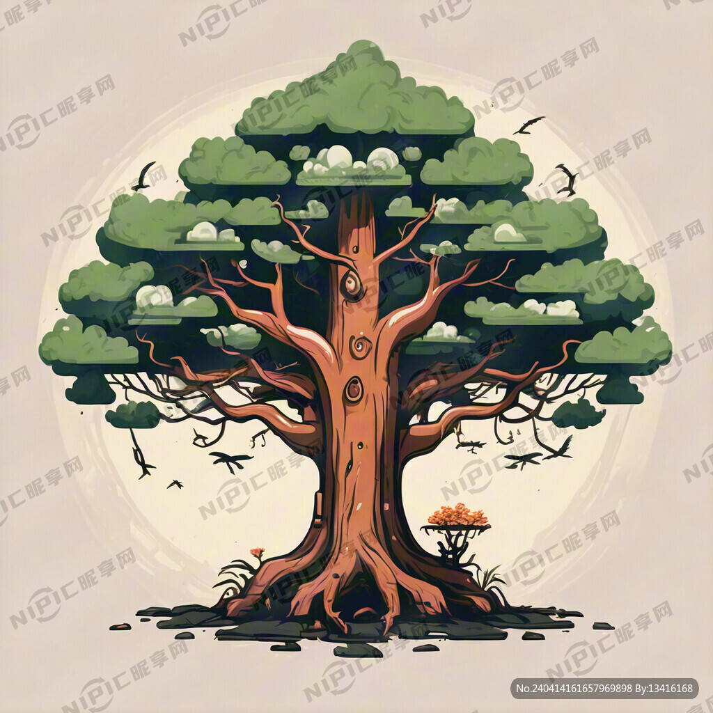 卡通  智慧树  扁平画