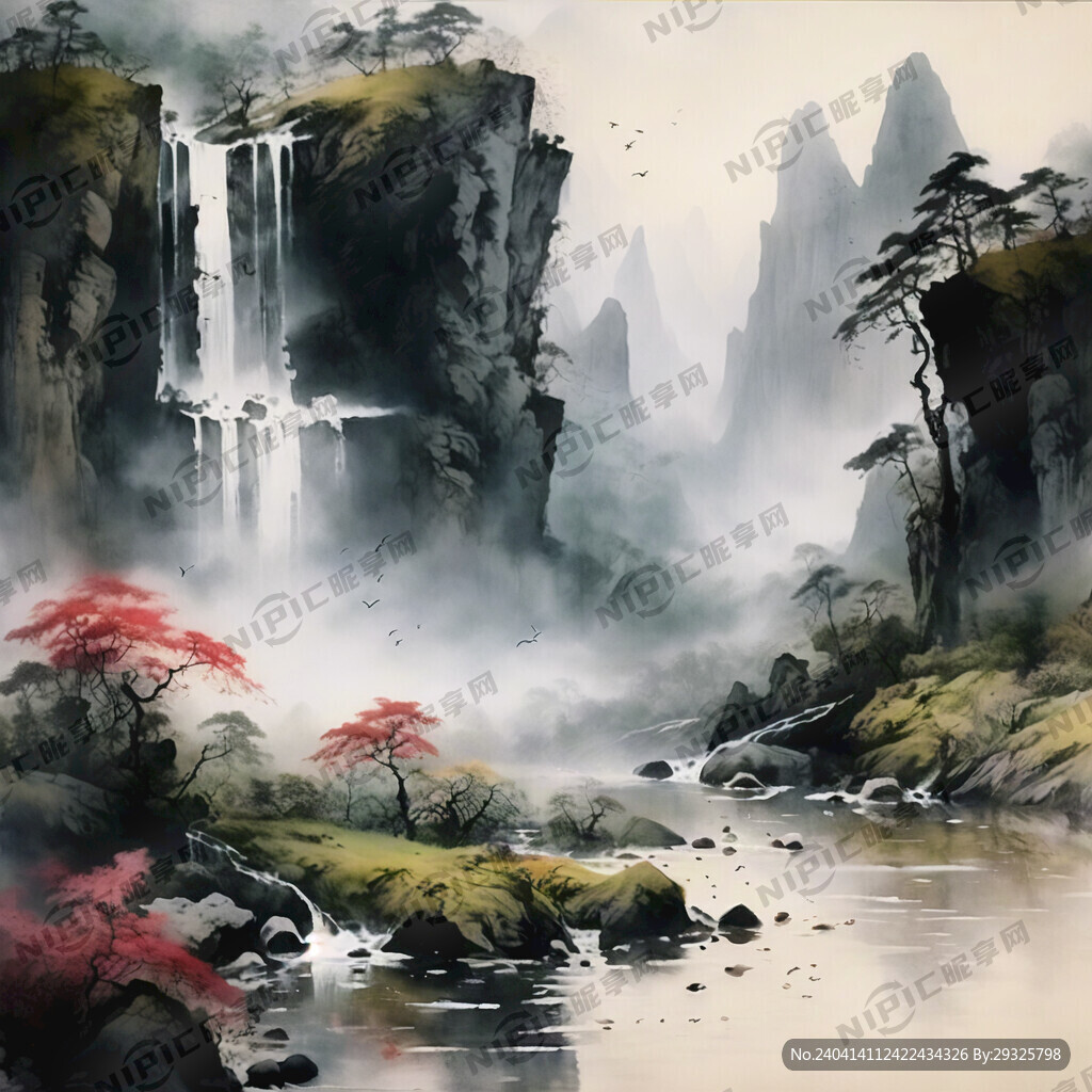山谷 中国风 中国画 山水