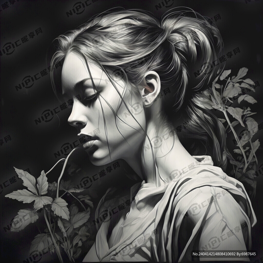 单线条画 线描画 黑白画 
