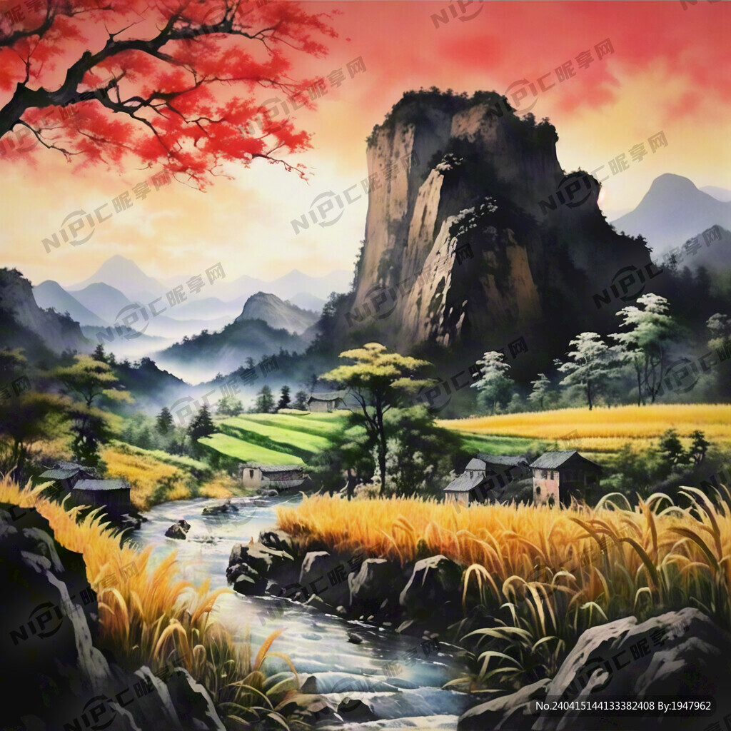 中国画 梯田 麦田 麦穗