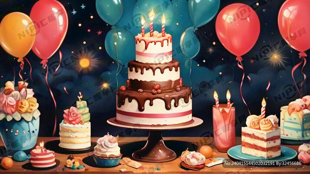生日海报 周围有蛋糕 甜点