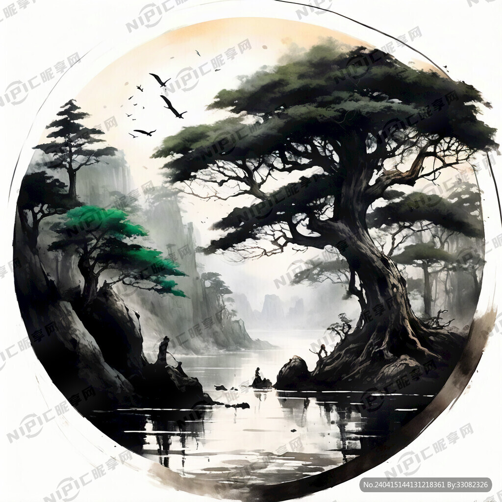 一棵大树 水墨 黑白画