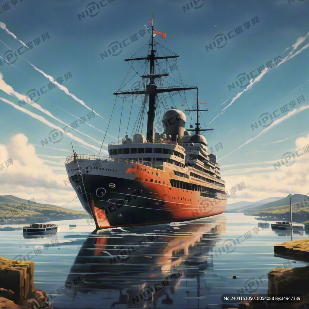 高空中俯瞰行驶的轮船