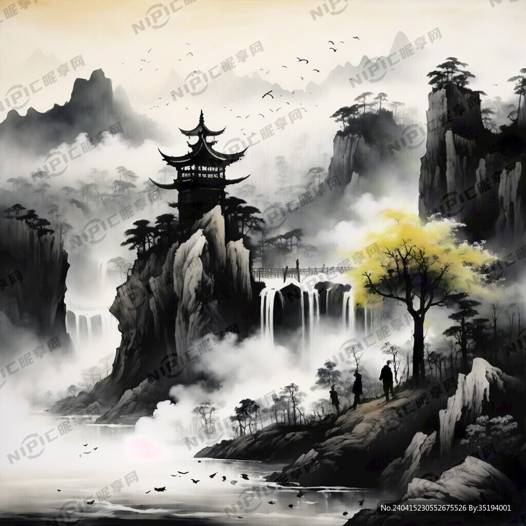 烟雾 水墨画 黑白配色