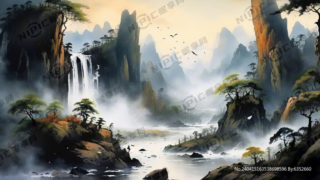 山谷 中国风 中国画 山水