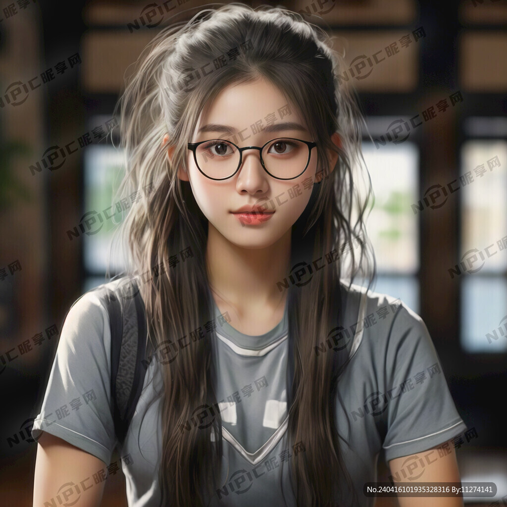 戴眼镜长头发瑜伽裤高中妹子