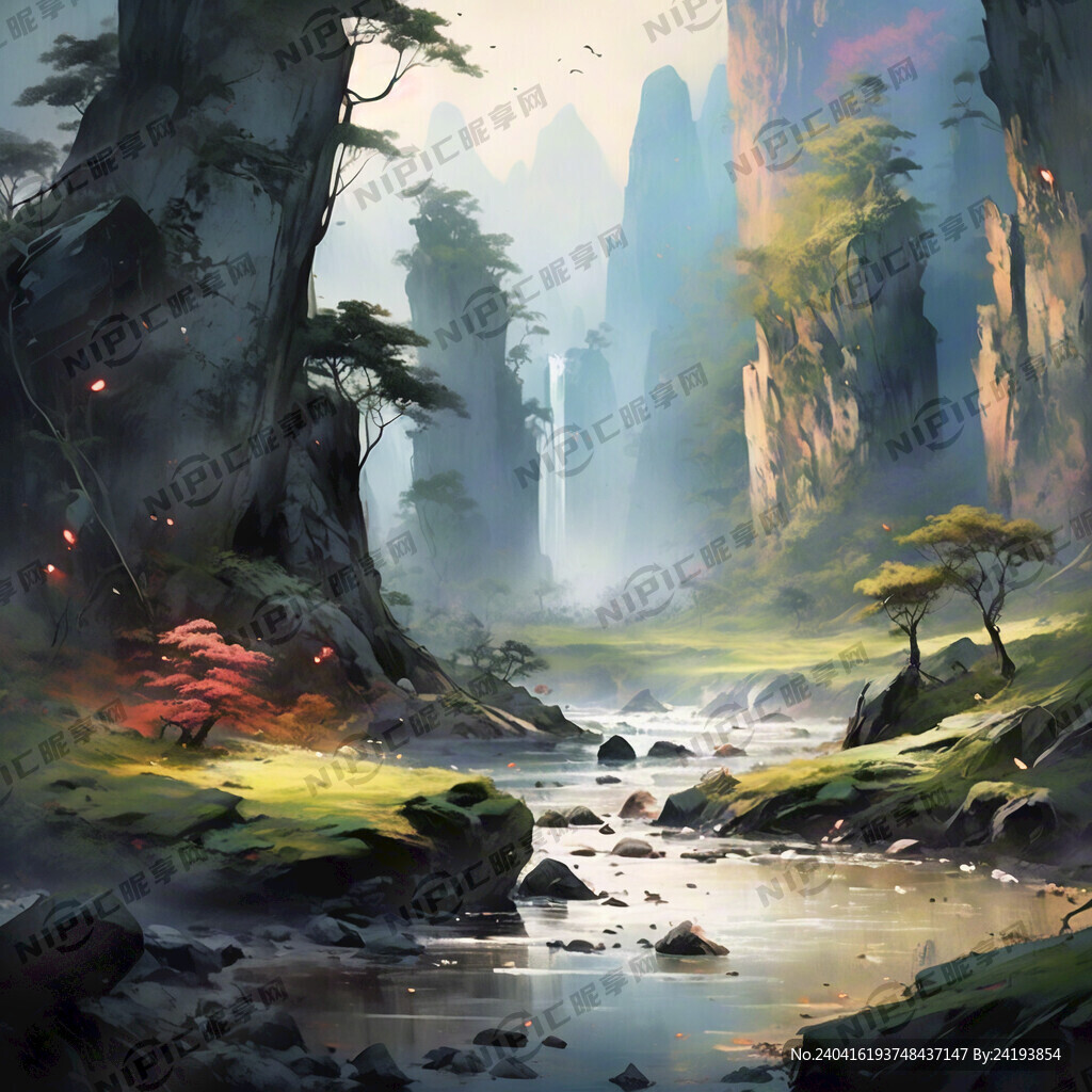 山谷 中国风 中国画 山水