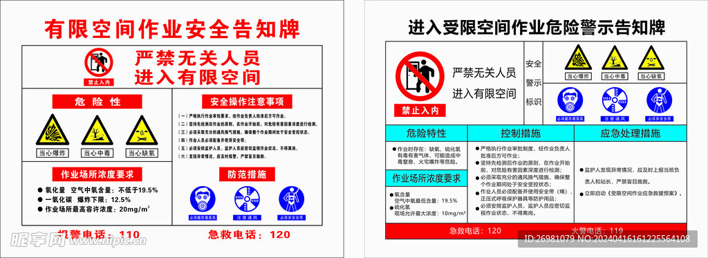 有限空间作业告知牌