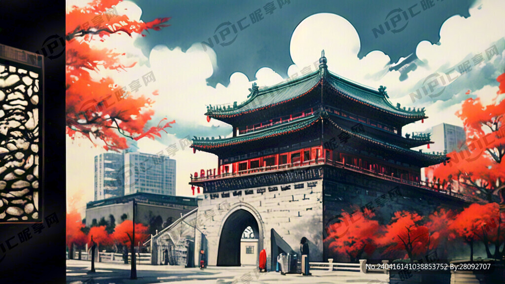 西安钟楼国潮建筑