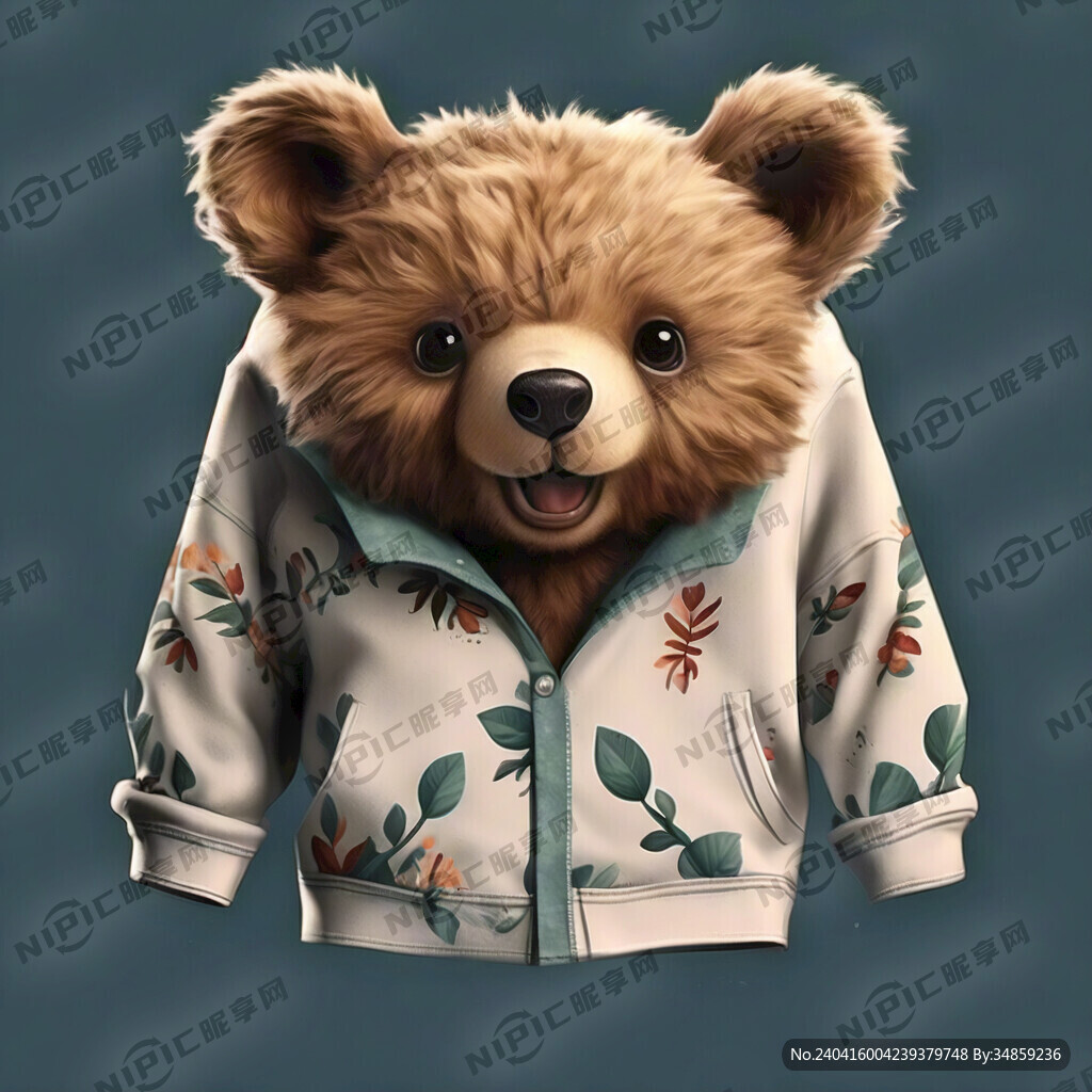 一个衬衫上面印刷着可爱的小熊图