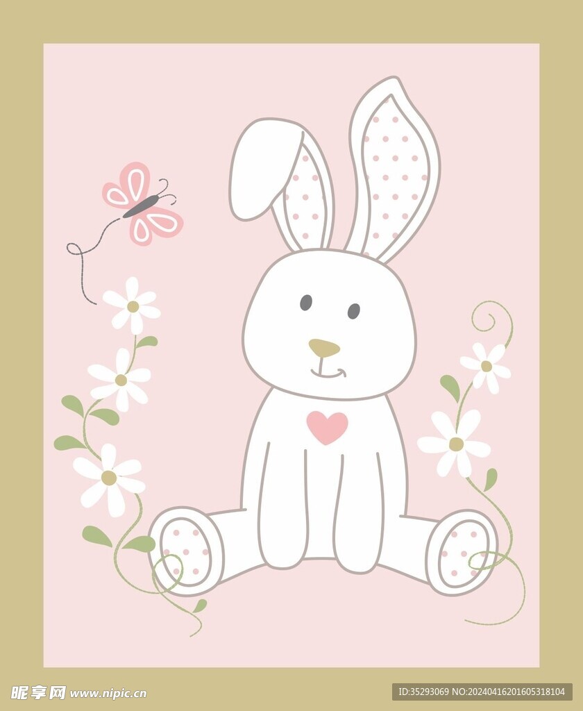 兔子卡通可爱蝴蝶印花背景爱心