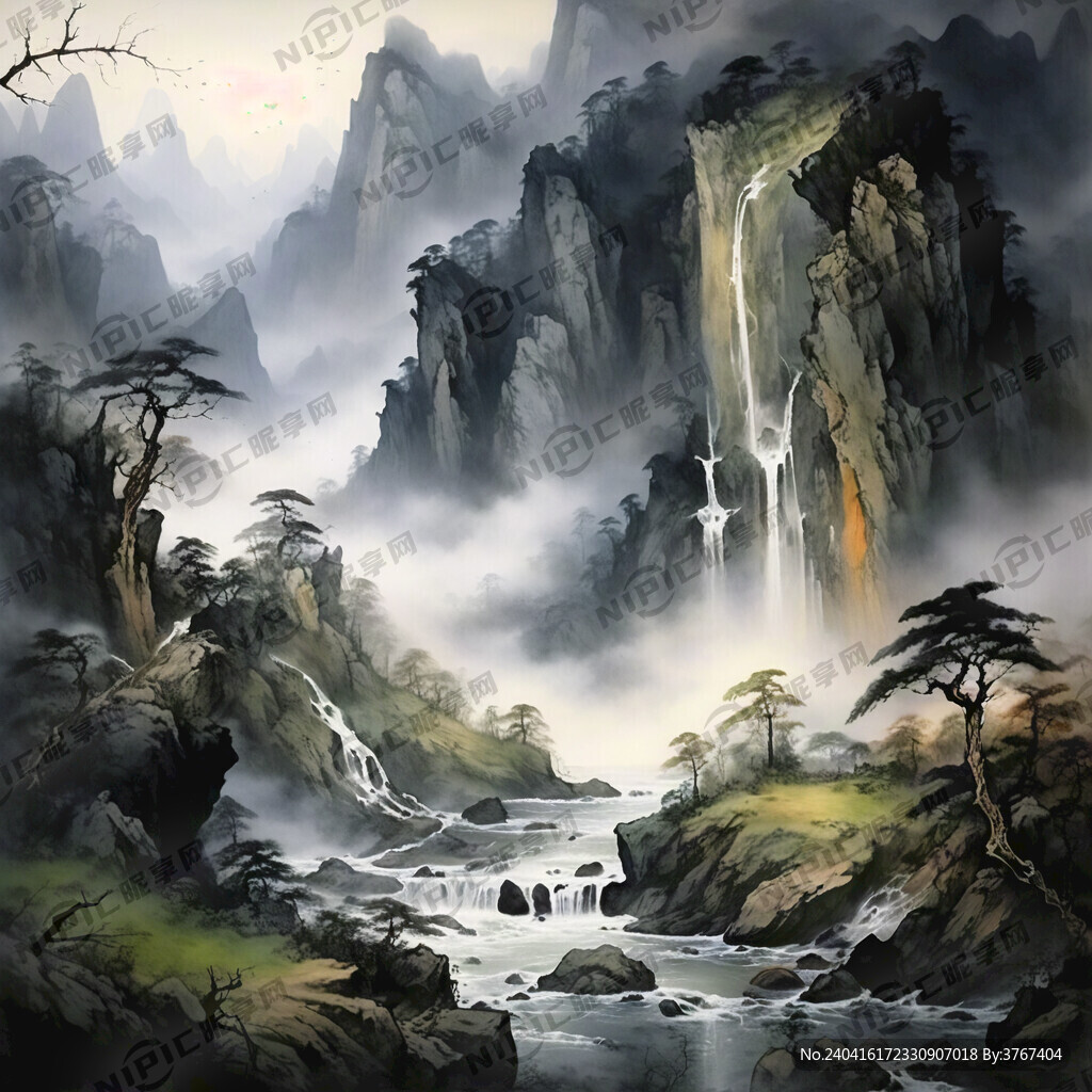 山谷 中国风 中国画 山水